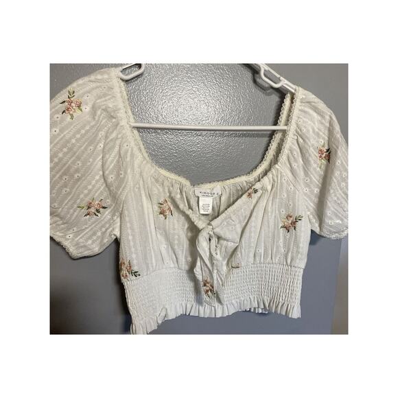 Kirious Los Angeles Shirt Short Sleeve Smocked Cropped Embroidered Size Large - Picture 1 of 4